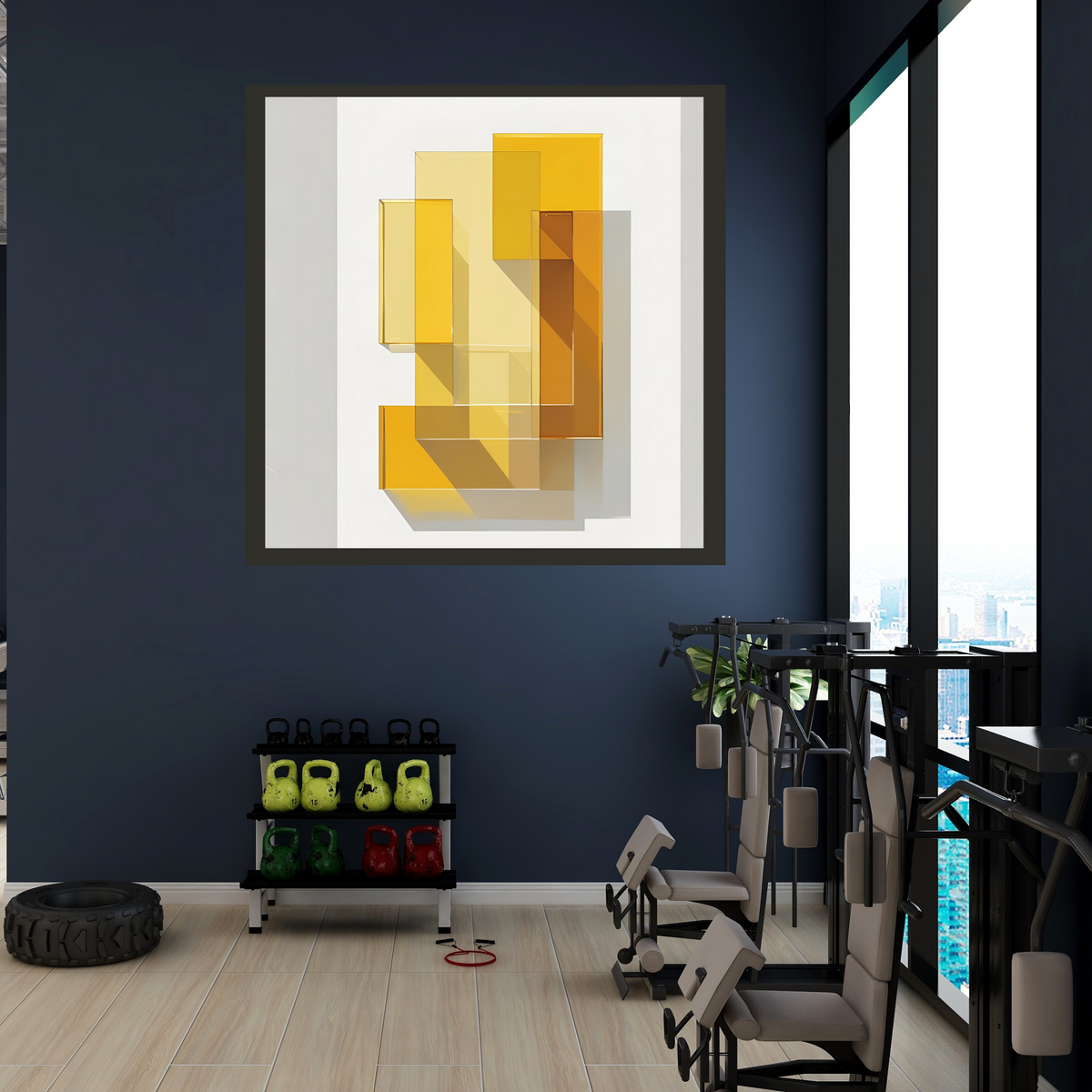 Minimalist Yellow & Amber Abstract Wall Art Set – Square Canvas Prints (16x16, 20x20, 24x24 in)