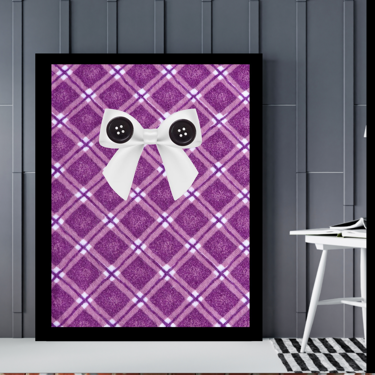 Set of 6 Digital Wall Art Prints – Checked, Button & Bow Design – Blue, Red, Purple, Yellow – 16x20, 18x24, 24x36 in – Soft Modern Decor
