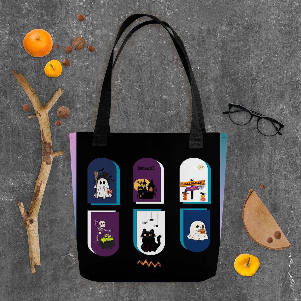 Black Halloween Toothbag – 15”x15” Reusable Tote with Vibrant Spooky Art