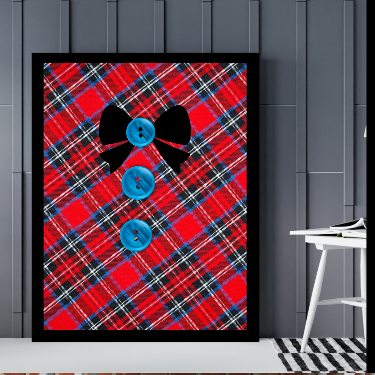 Set of 6 Digital Wall Art Prints – Checked, Button & Bow Design – Blue, Red, Purple, Yellow – 16x20, 18x24, 24x36 in – Soft Modern Decor