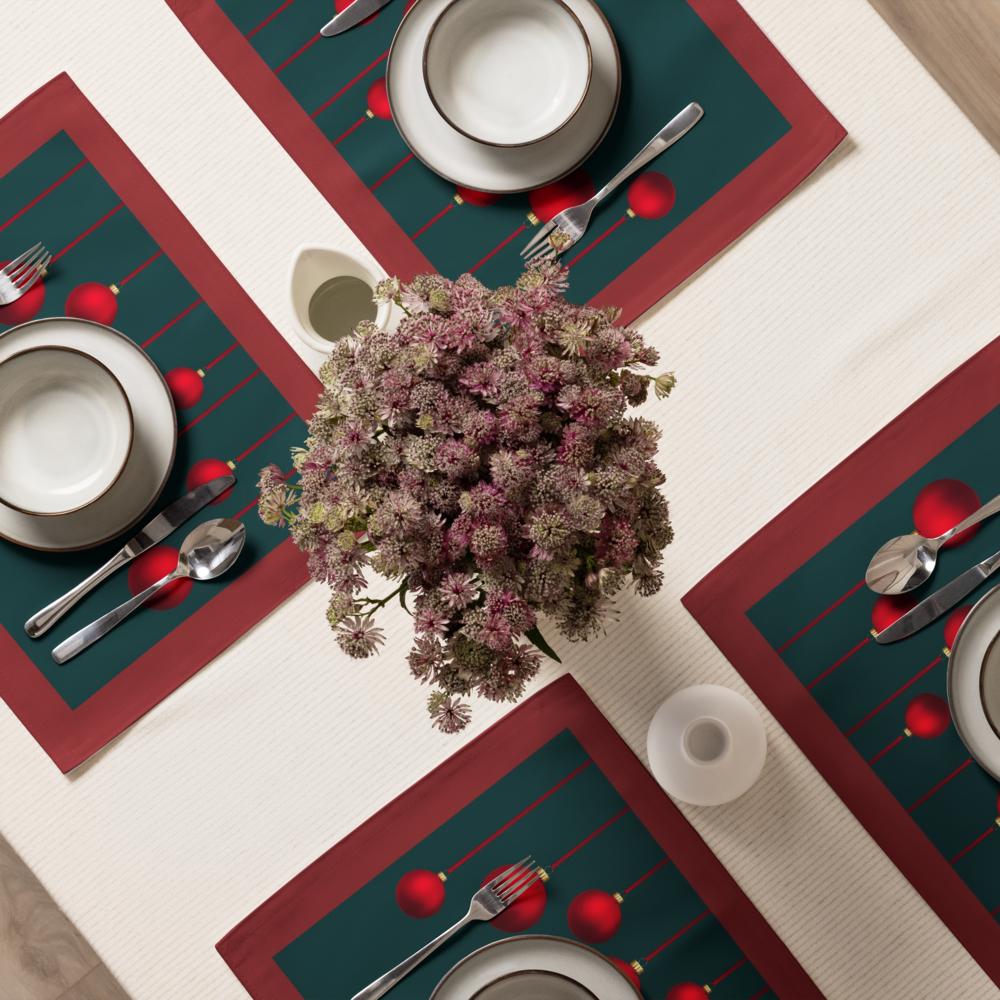 Christmas Placemats Set of 4 | Red & Green Holiday Table Decor (18x14 in)