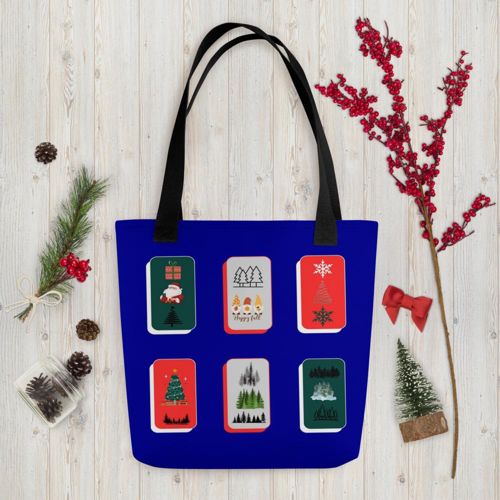 Royal Blue Christmas Tote Bag – Elegant 15×15″ Reusable Holiday Shopping Bag