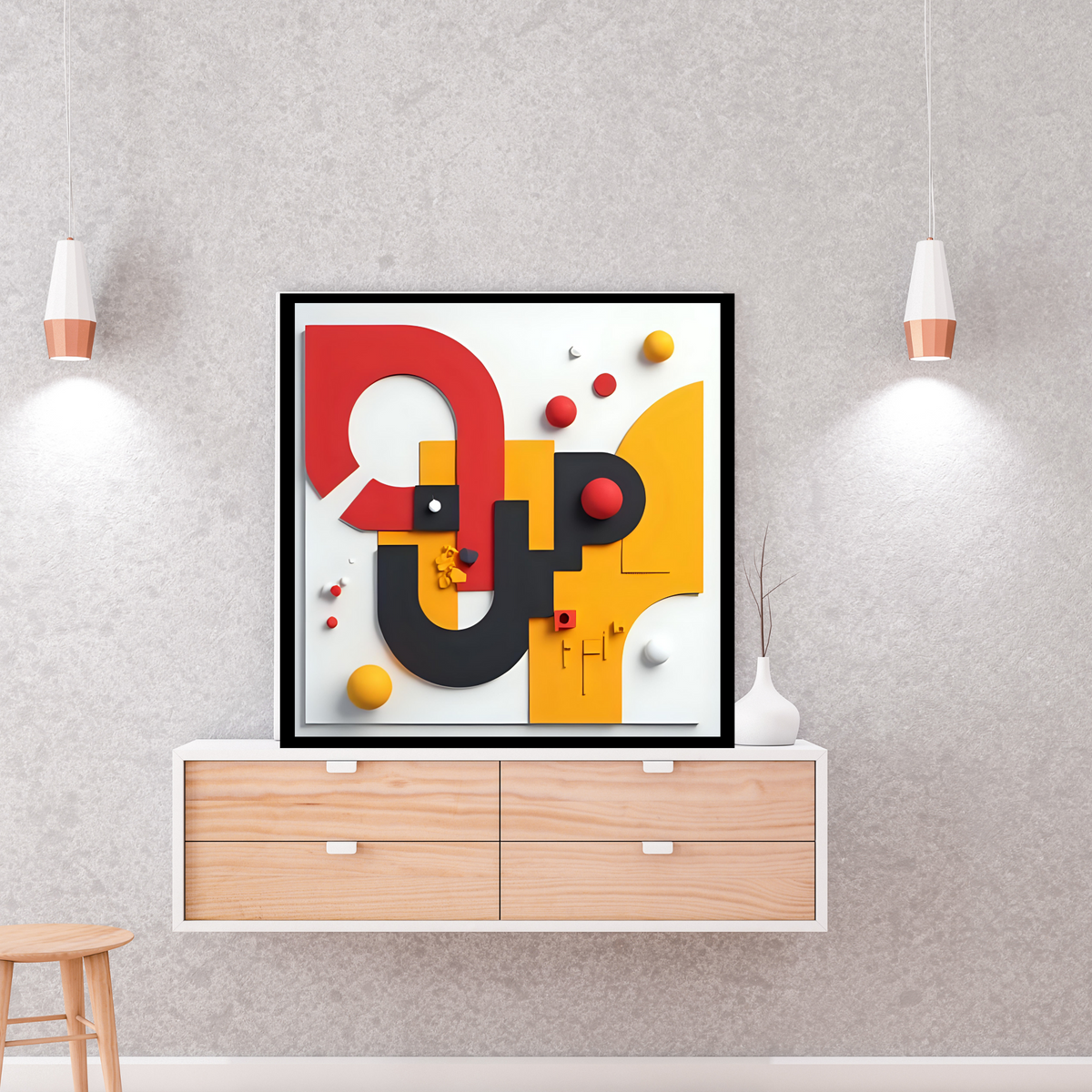 Elegant Abstract Wall Art Set – Yellow, Red & Black (3 Digital Prints – 16x16, 20x20, 24x24 in)