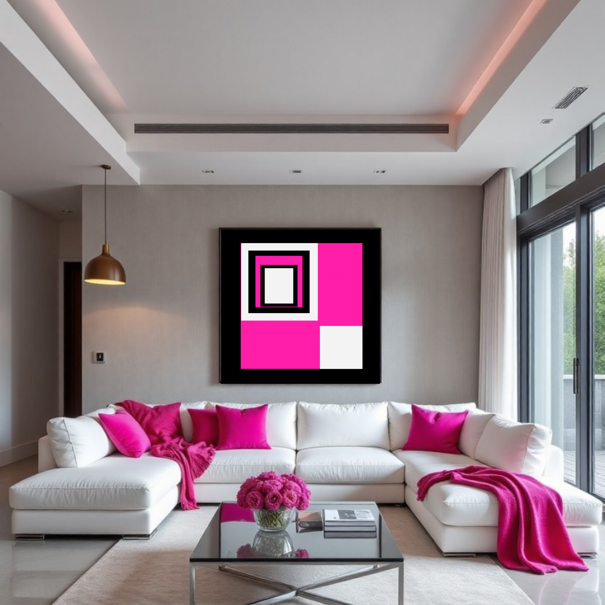 Square Abstract Wall Art – Pink, White & Black Designs (Set of 2 Digital Prints)