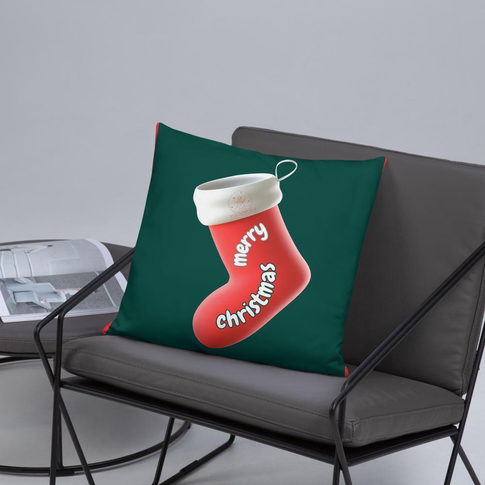Green, Red & White Christmas Pillow – Festive Holiday Throw Cushion (18x18 & 22x22 Inches)