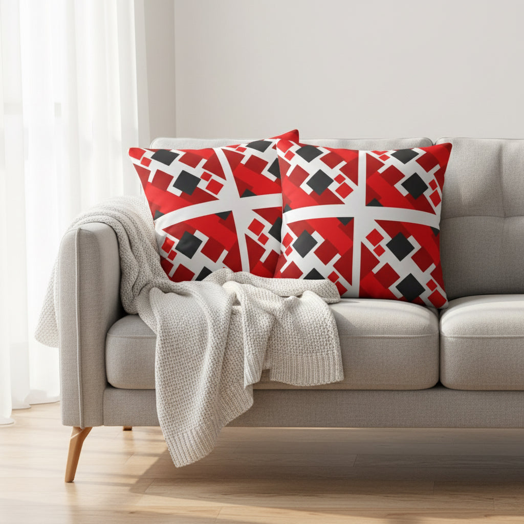 Red & Black Geometric Throw Pillow – 18x18” | Bold Modern Accent on White Background