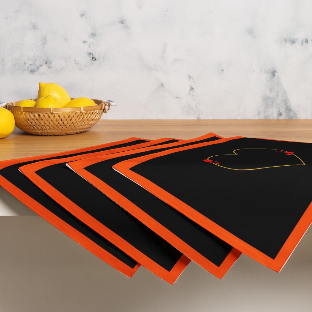 Orange & Black Placemat Set of 4 – 18x14 Inch Washable Heat-Resistant Table Mats for Dining Table Décor