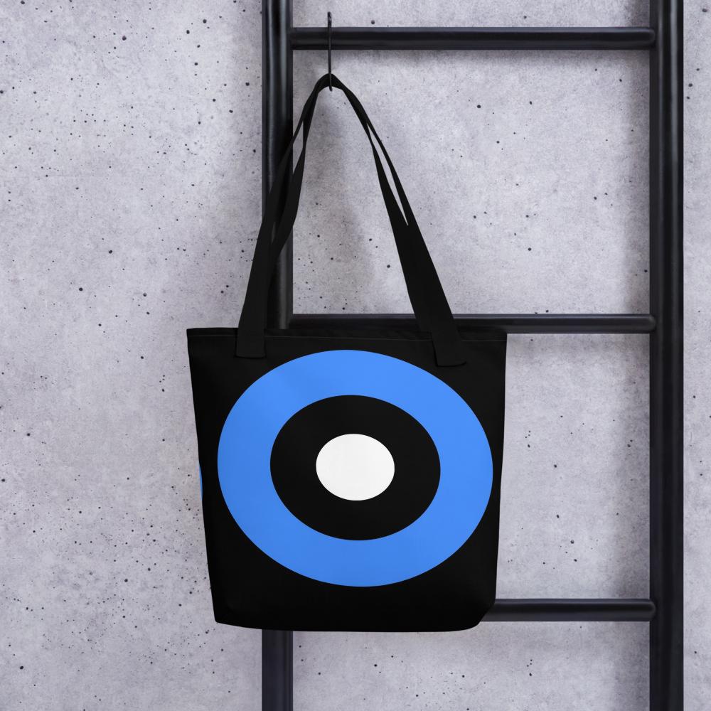 Black, Blue & White Abstract Circles Tote Bag – 15”x15” Modern Minimalist Carryall