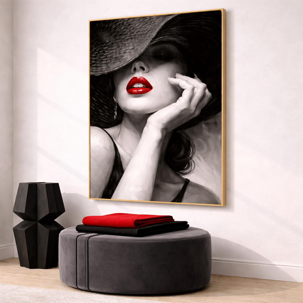 Red Lips Fashion Wall Art Set – Black and White Glam Printable Decor – Modern Luxury Digital Download (11x14, 16x20, 18x24, 24x36)