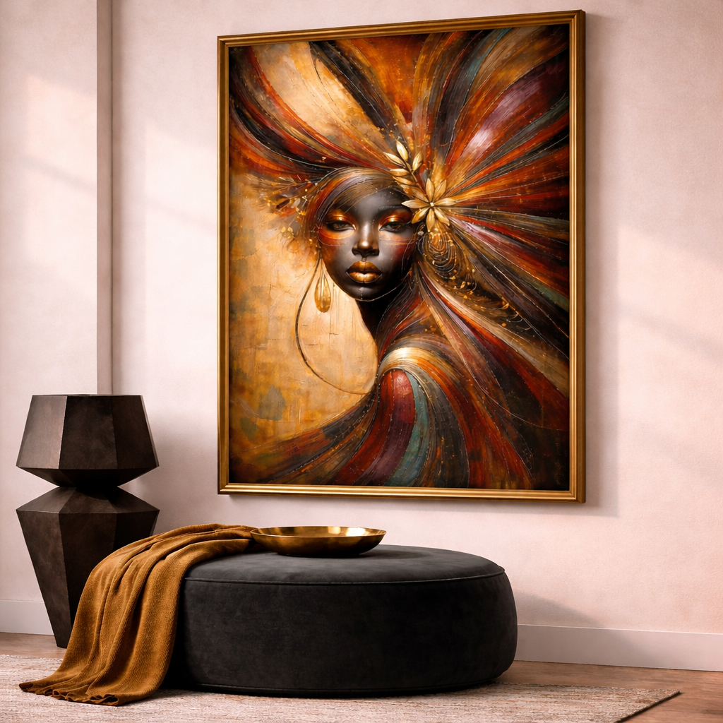 Luxury Afrocentric Queen Wall Art Set – Red & Gold African Woman Portraits – Bold Bedroom Decor – Modern Black Woman Printable (11x14, 16x20, 18x24, 24x36)