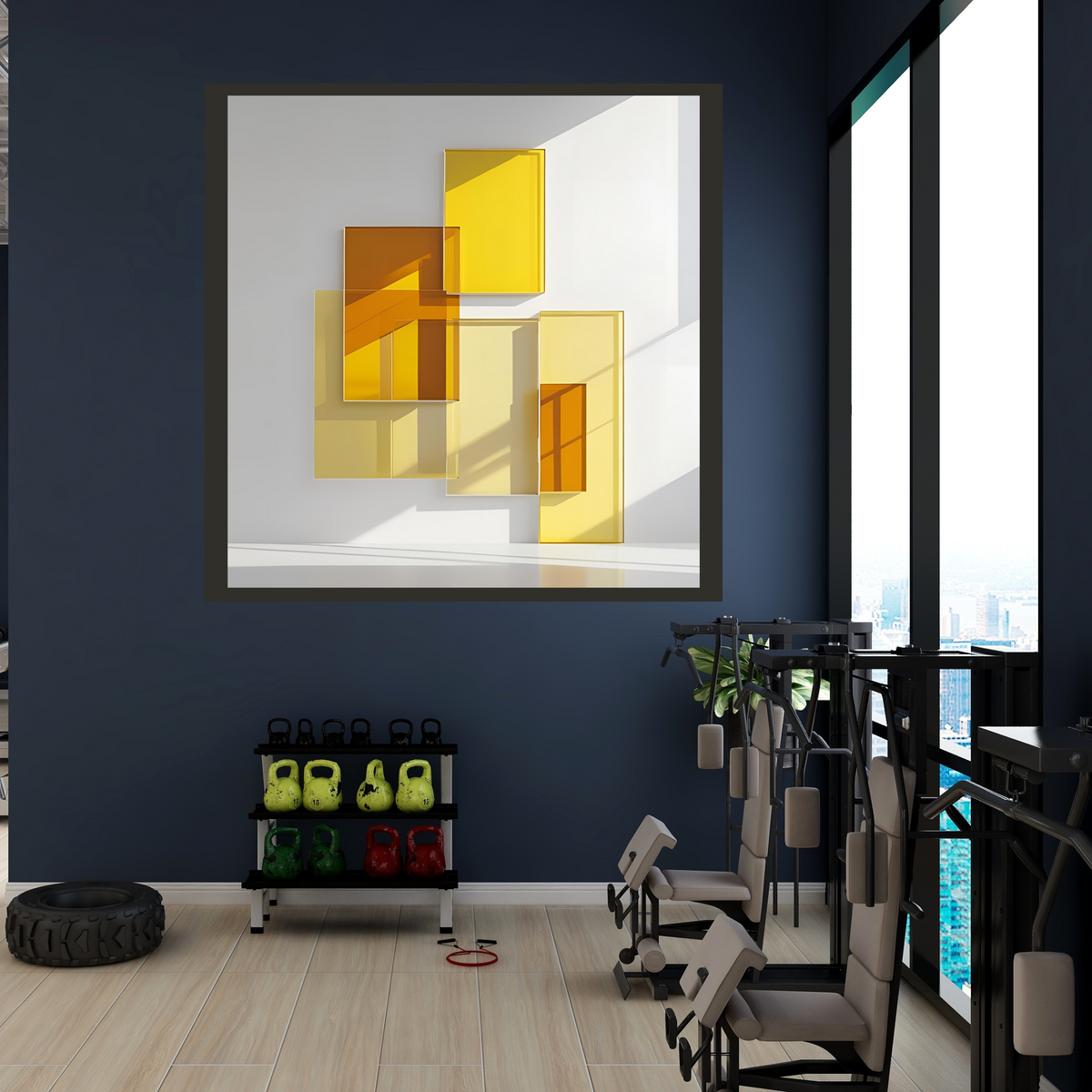 Minimalist Yellow & Amber Abstract Wall Art Set – Square Canvas Prints (16x16, 20x20, 24x24 in)