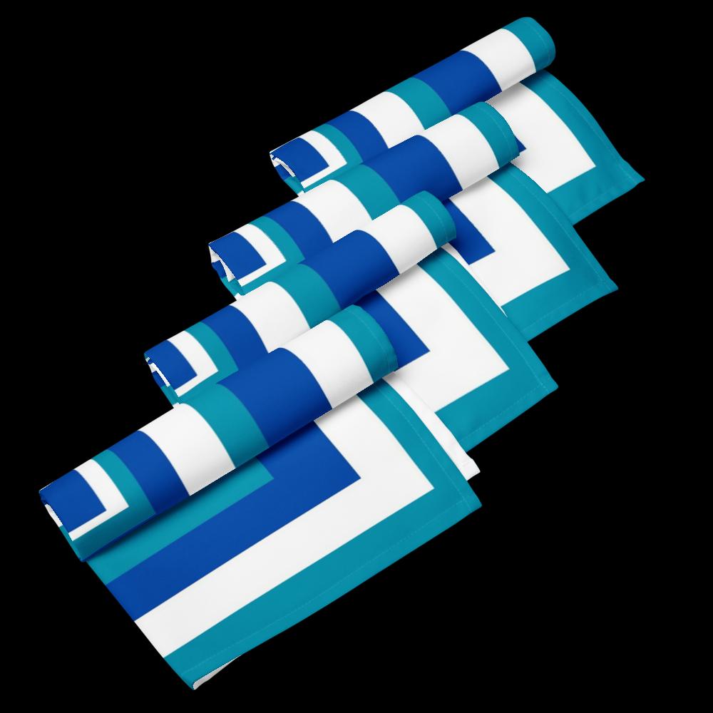 White, Blue & Teal Abstract Cloth Napkin Set – 4 Reusable 20x20” Fabric Napkins for Elegant Table Décor