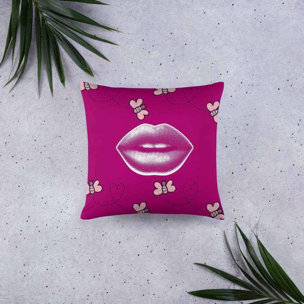 Pink Throw Pillow with Lips & Hearts – 18x18” | Fun & Flirty Pop Art Accent