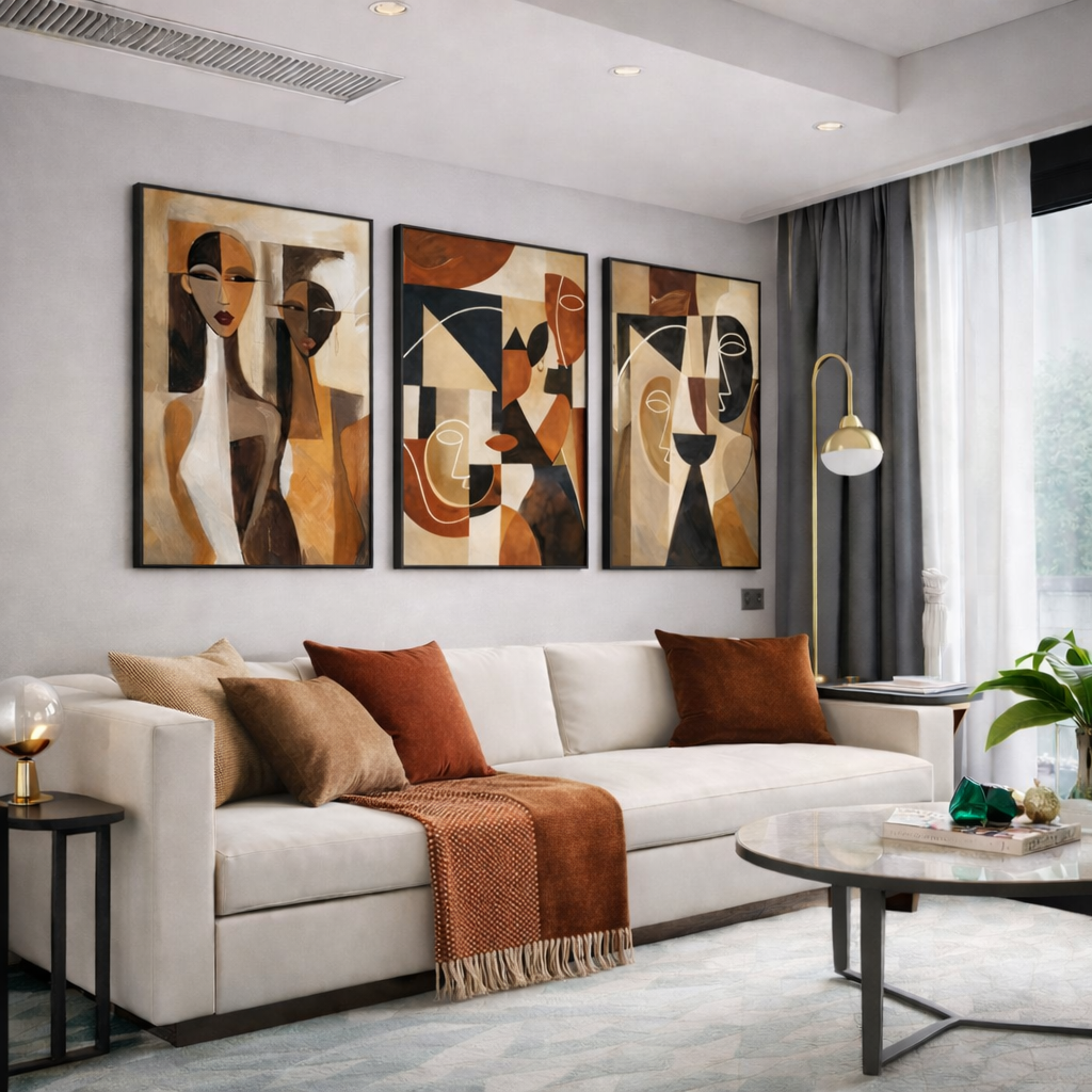 Modern Abstract Face Wall Art Set – Geometric Portrait Printable – Mid Century Neutral Decor – Digital Download (11x14, 16x20, 18x24, 24x36)
