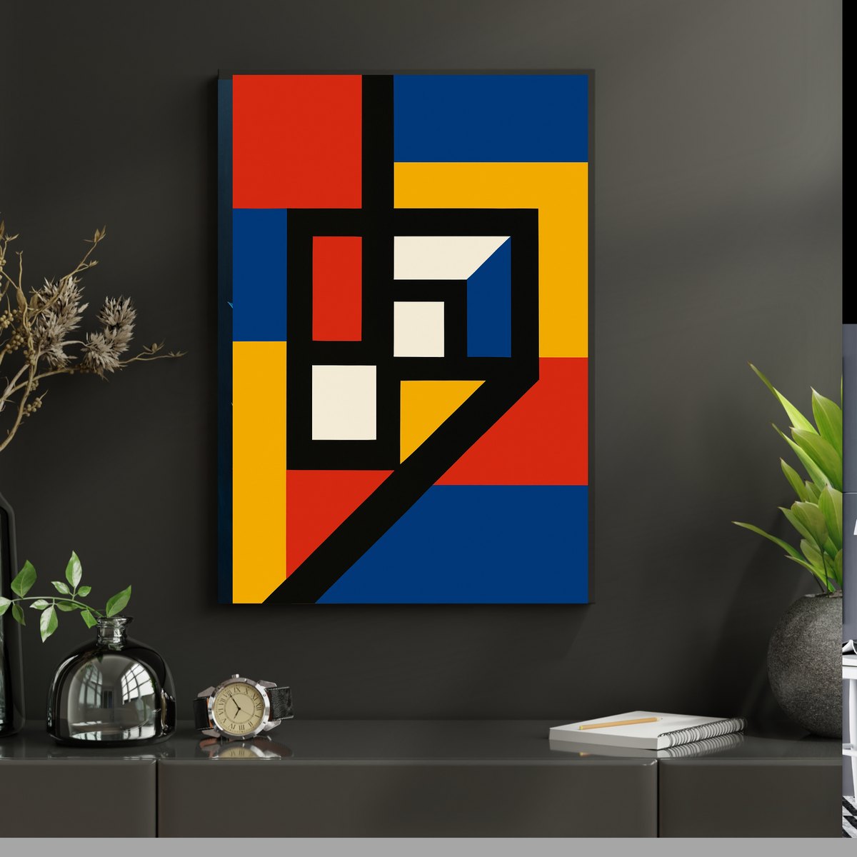 Portrait Abstract Wall Art -Yellow, Red, Blue & White Printable Poster (16x20, 18x24, 24x36) Set of 2 Digital Prints