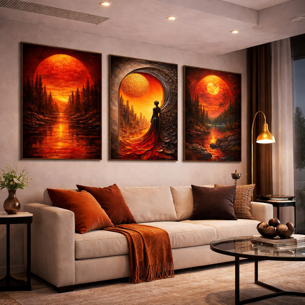 Red Moon Sunset Wall Art Set – Fiery Fantasy Landscape Printable – Dramatic Celestial Digital Download (11x14, 16x20, 18x24, 24x36)