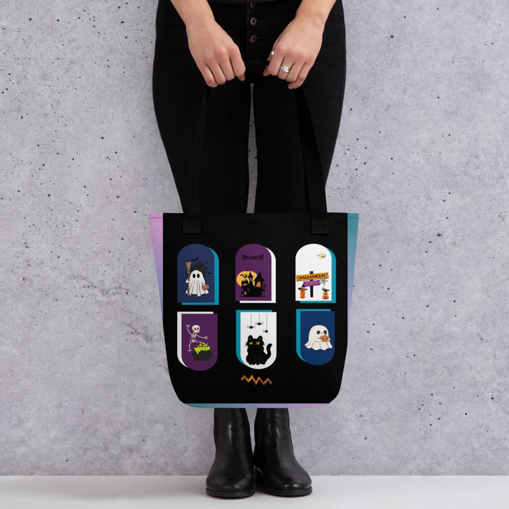 Black Halloween Toothbag – 15”x15” Reusable Tote with Vibrant Spooky Art