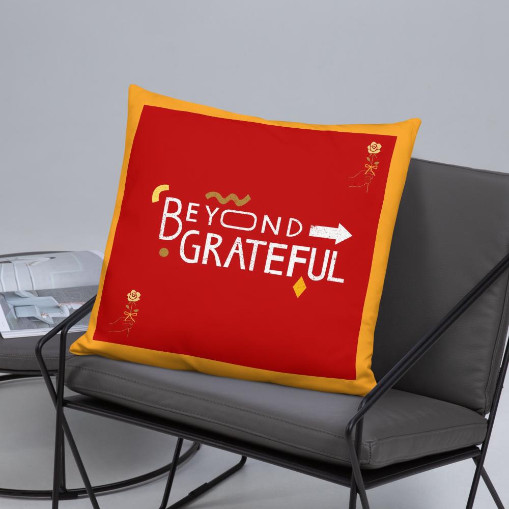Beyond Grateful Throw Pillow – Thanksgiving Decorative Cushion (18x18, Orange & Red)