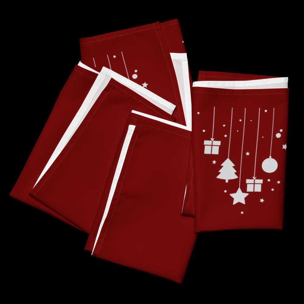 Cloth Napkin Set with White Christmas Accents (4) — 20 x 20 in Reusable Holiday Table Linens