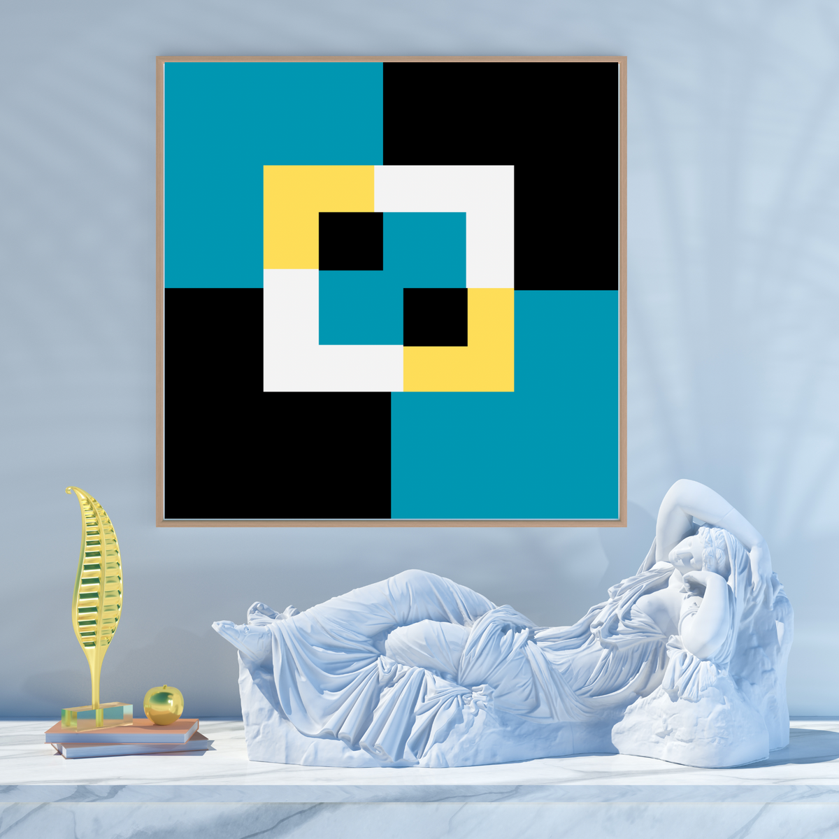 Yellow Green & Black Abstract Shapes – Square Digital Wall Art (20x20, 24x24, 36x36) – Set of 2 Digital Prints
