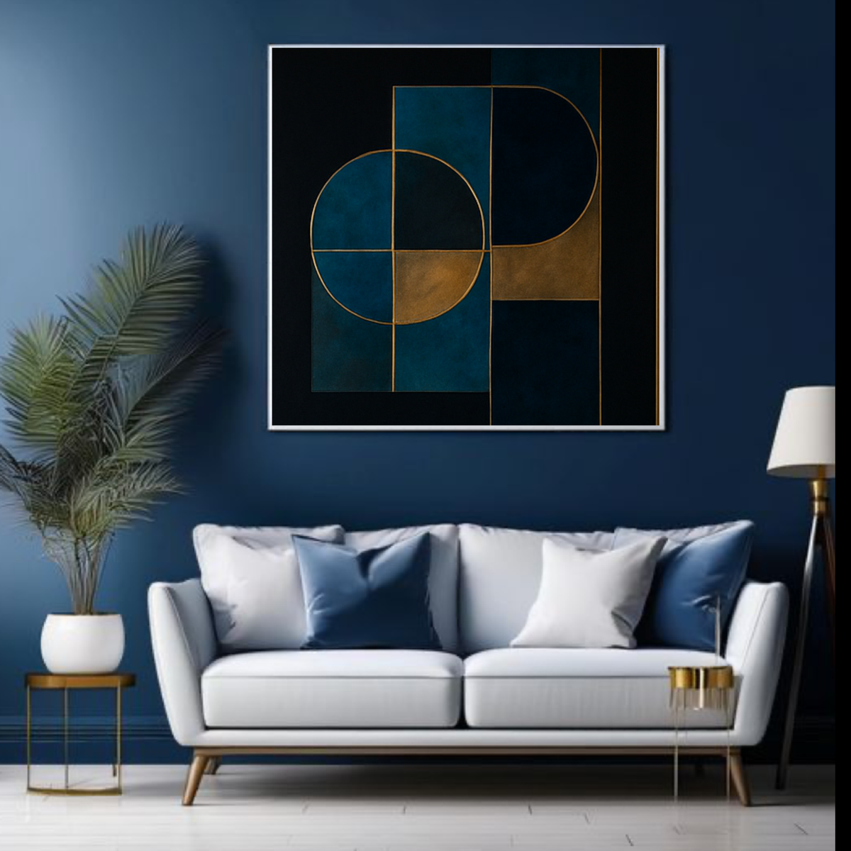 Blue & Gold Abstract Wall Art Digital Download – Square Modern Prints (20x20, 24x24, 36x36)