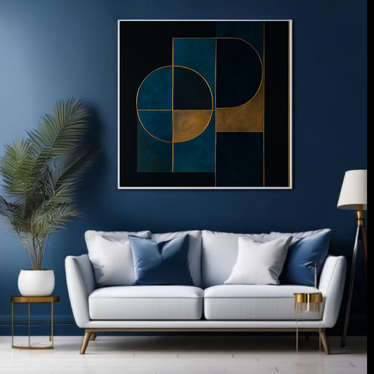 Blue & Gold Abstract Wall Art Digital Download – Square Modern Prints (20x20, 24x24, 36x36)