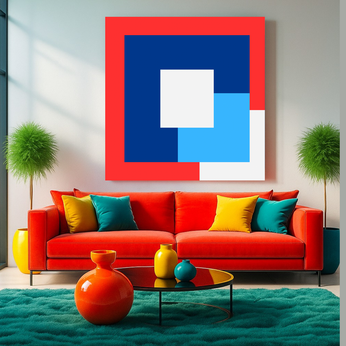 Red White & Blue Abstract Shapes – Square Printable Wall Art (20x20, 24x24, 36x36) – Set of 2 Digital Prints