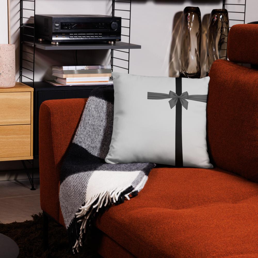 White Throw Pillow with Black Line & Bow – 18x18” & 22x22”