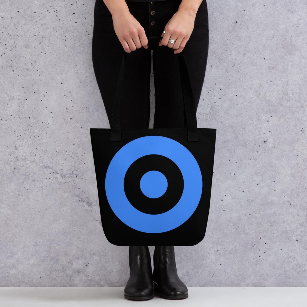 Black & Blue Abstract Circles Tote Bag – 15”x15” Modern Art Carryall