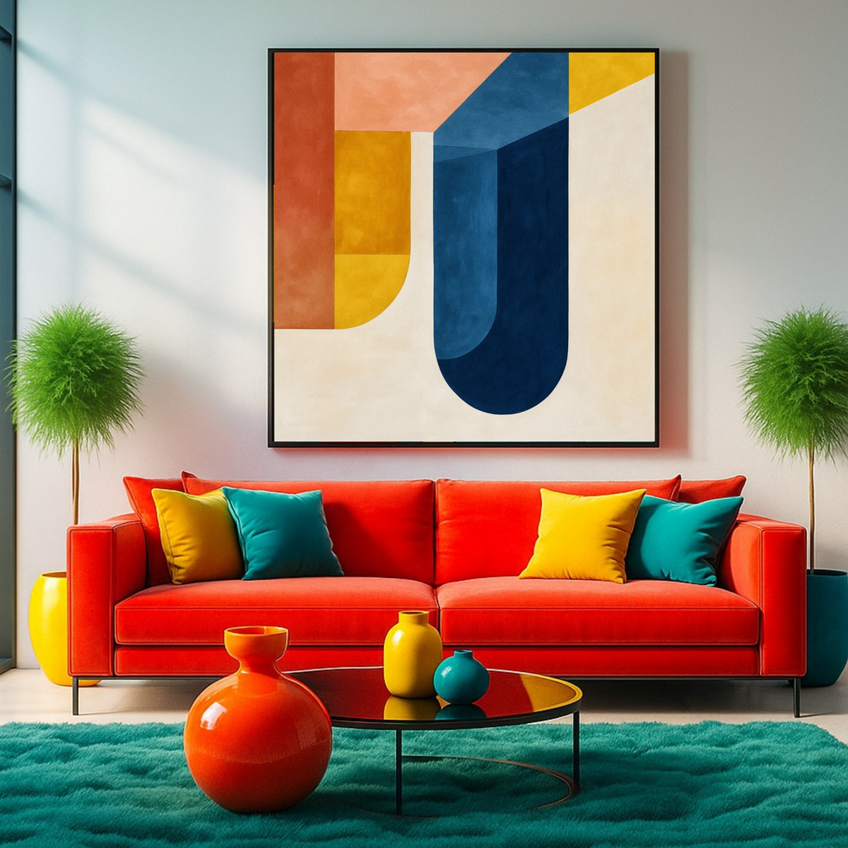 Blue, White & Yellow Abstract Wall Art Set of 2 | Square Digital Download Prints