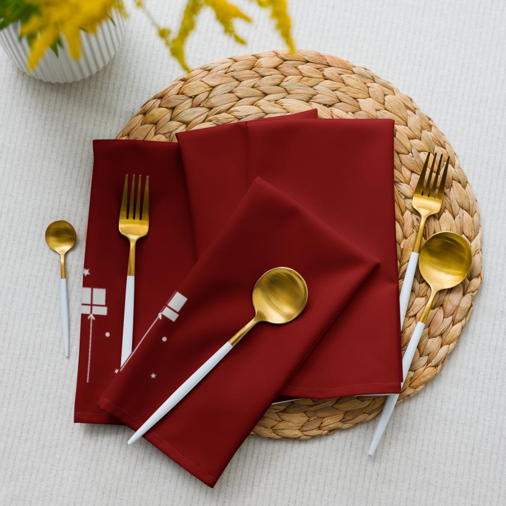 Cloth Napkin Set with White Christmas Accents (4) — 20 x 20 in Reusable Holiday Table Linens