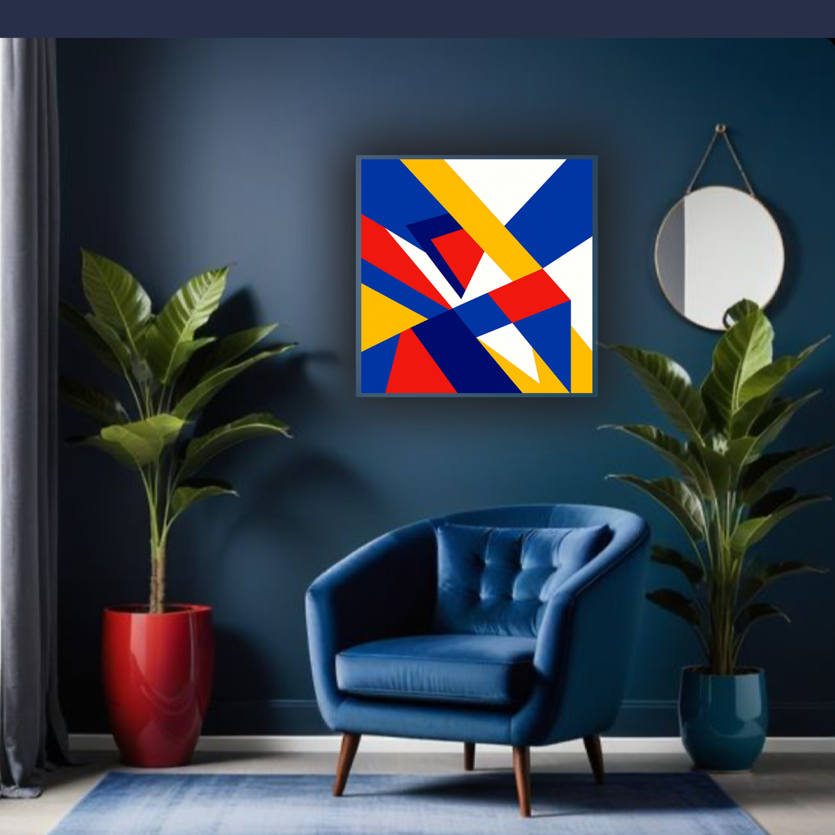 Abstract Wall Art – Square Canvas in White, Yellow, Blue & Red (20x20, 24x24, 36x36 Inches)(2 set Digital Download)