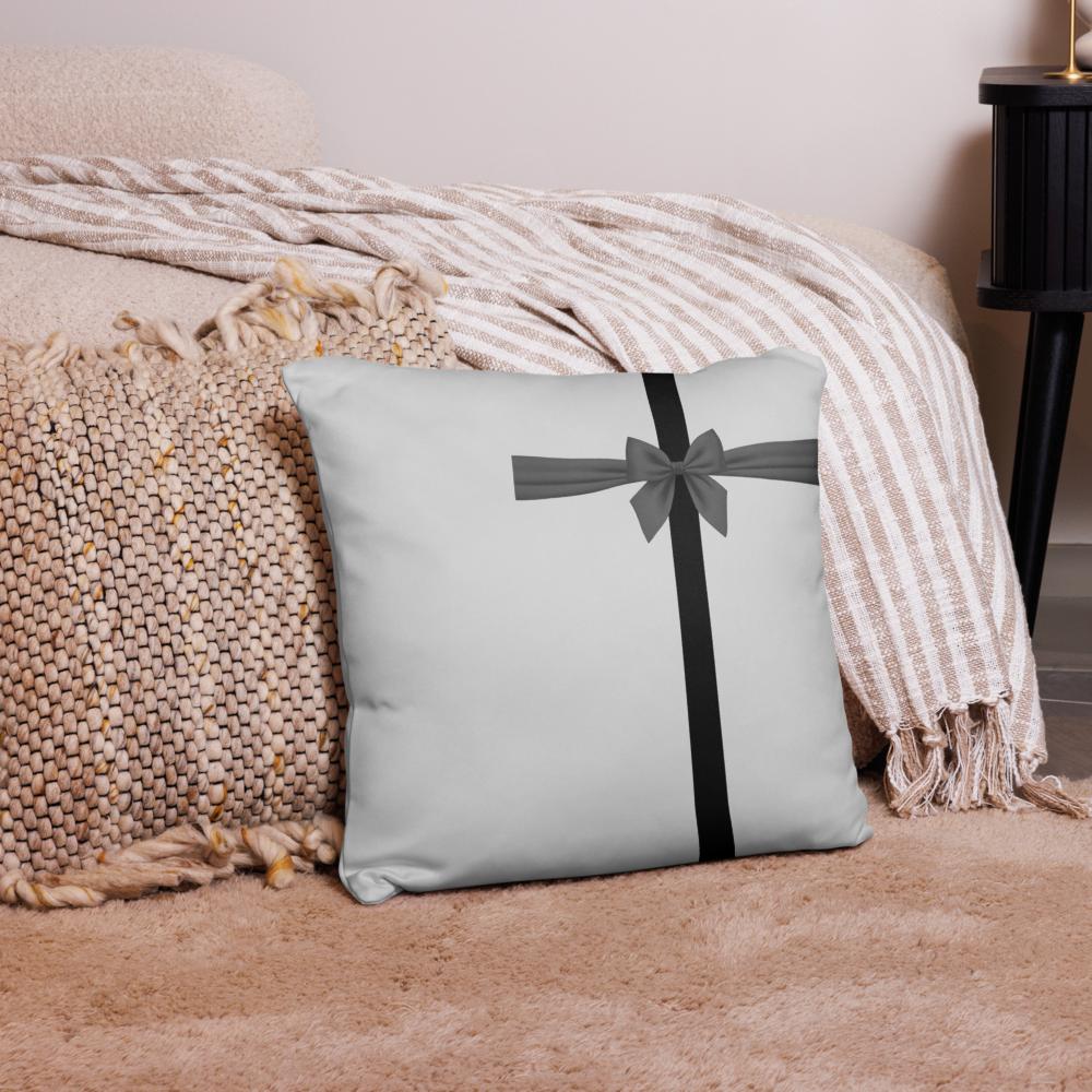 White Throw Pillow with Black Line & Bow – 18x18” & 22x22”