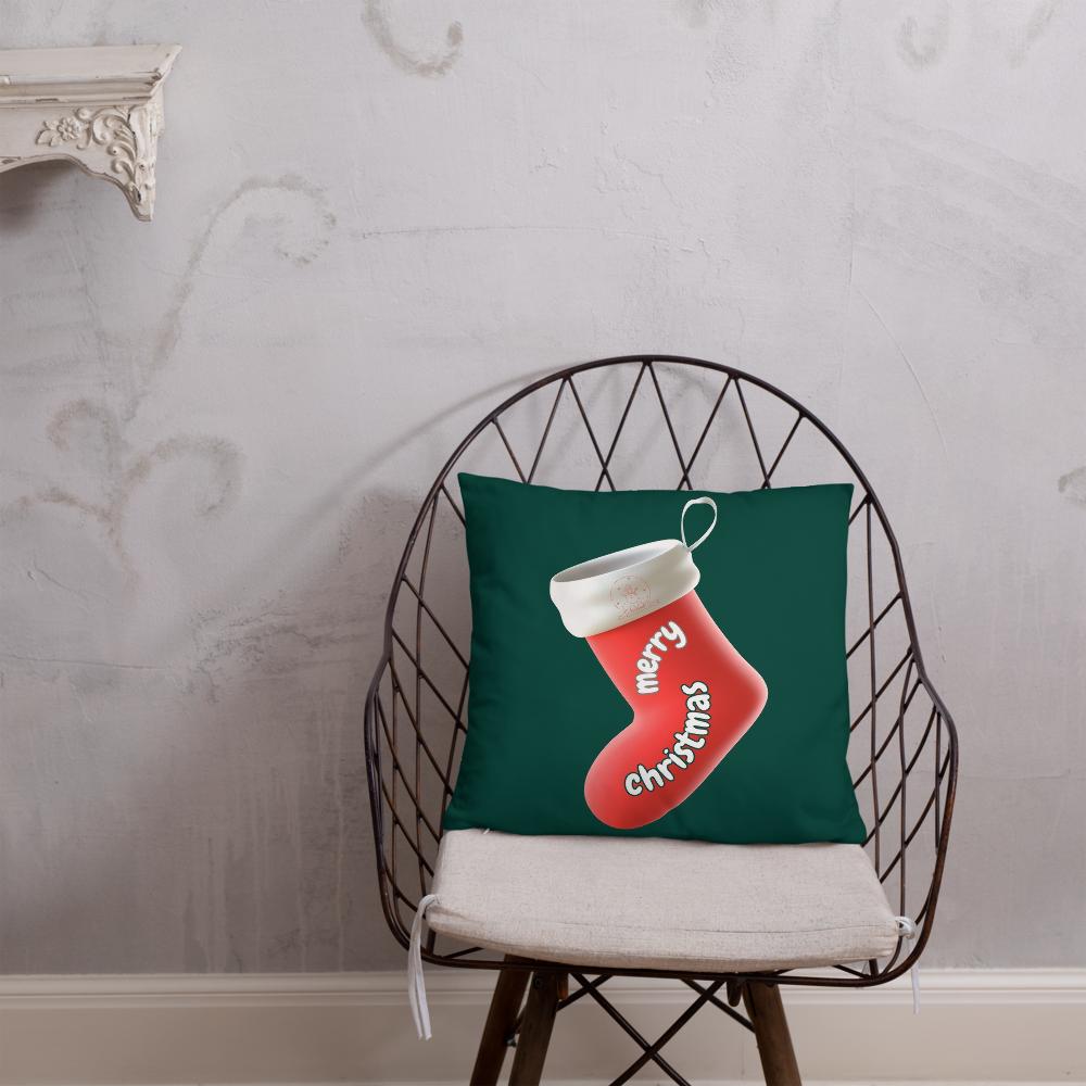 Green, Red & White Christmas Pillow – Festive Holiday Throw Cushion (18x18 & 22x22 Inches)