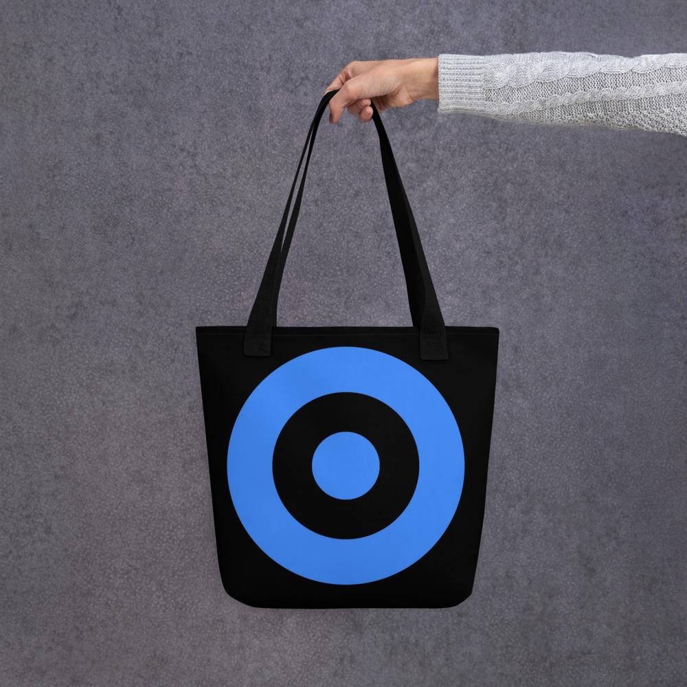 Black & Blue Abstract Circles Tote Bag – 15”x15” Modern Art Carryall