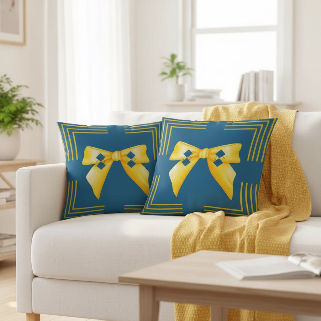 Modern Blue Square Pillow with Yellow Detailing – 18x18 Sofa & Bed Accent Decor