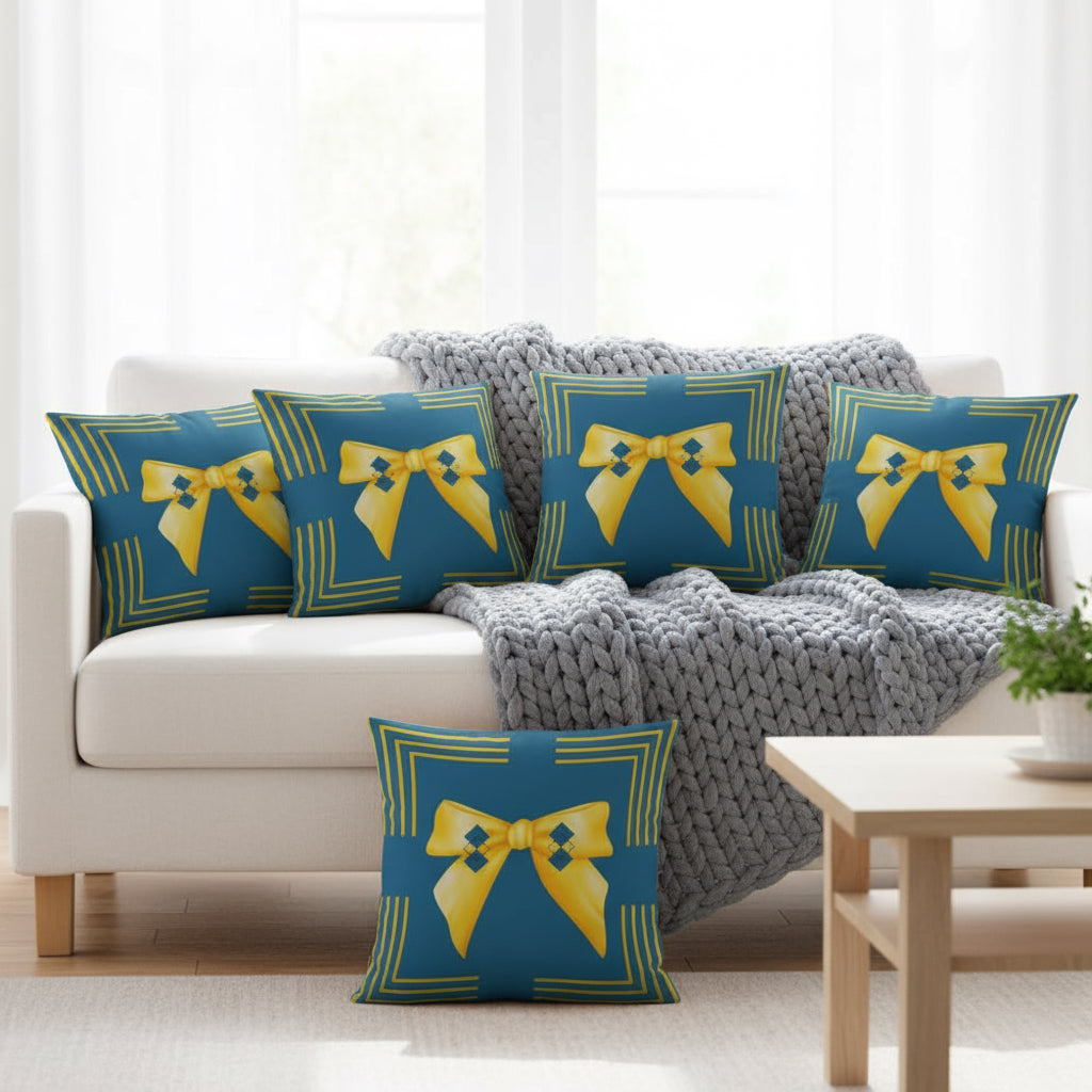 Modern Blue Square Pillow with Yellow Detailing – 18x18 Sofa & Bed Accent Decor