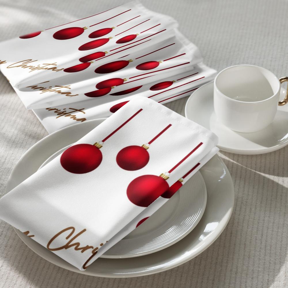 Red & White Festive Cloth Napkin Set (4) — 20 x 20 in Reusable Christmas Table Linens