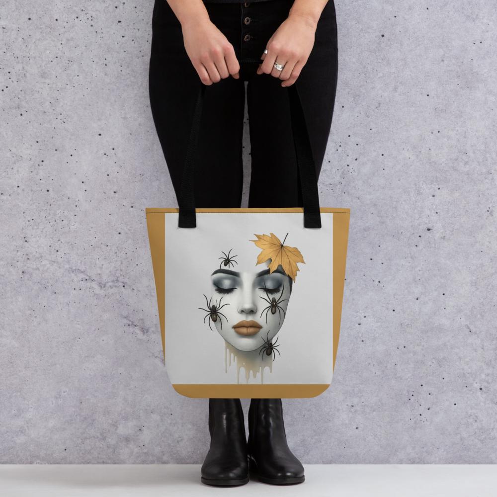 Gray & Brown Halloween Tote Bag – 15”x15” Spooky-Chic Fall Fashion Accessory