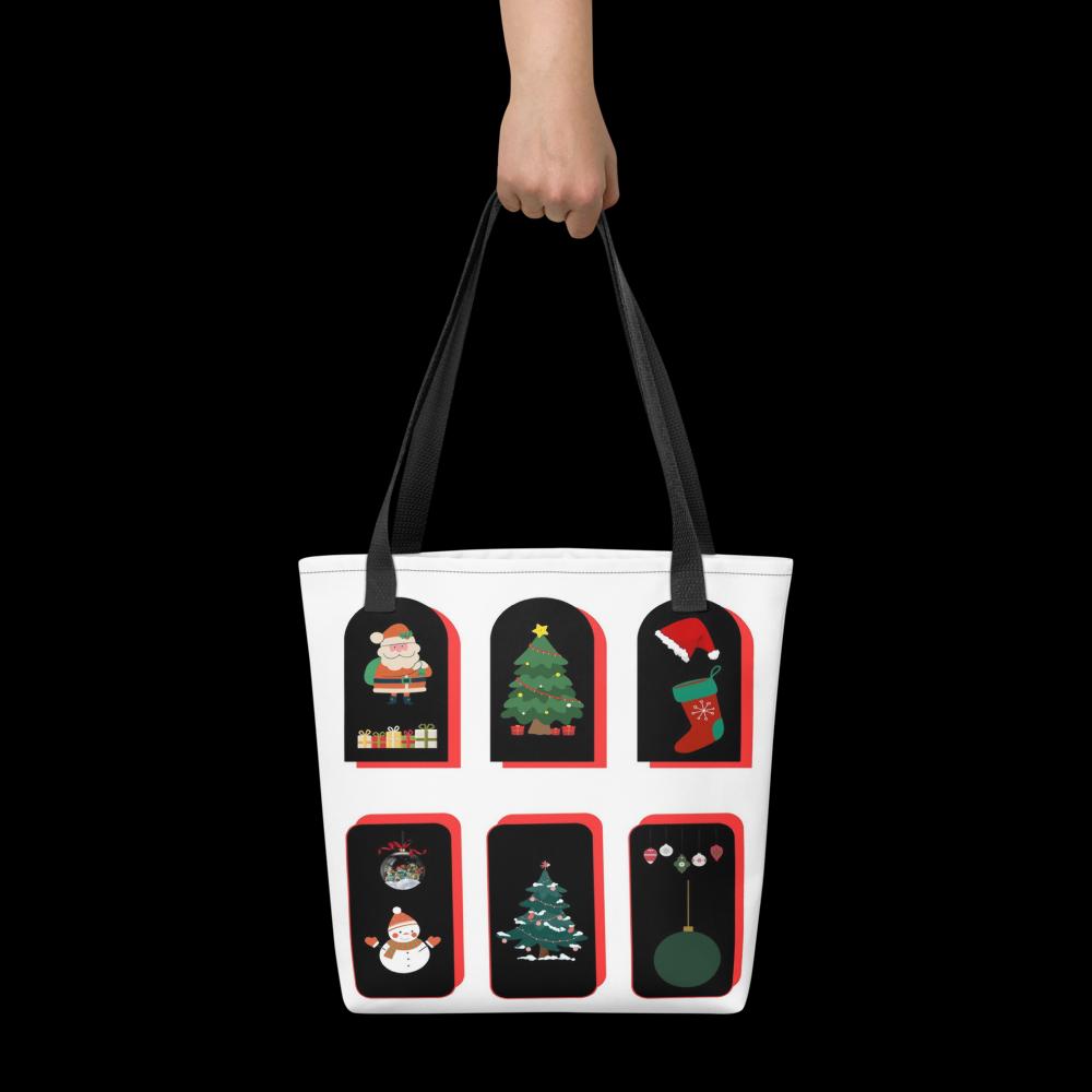Christmas Tote Bag – 15×15″ White Background with Elegant Festive Design