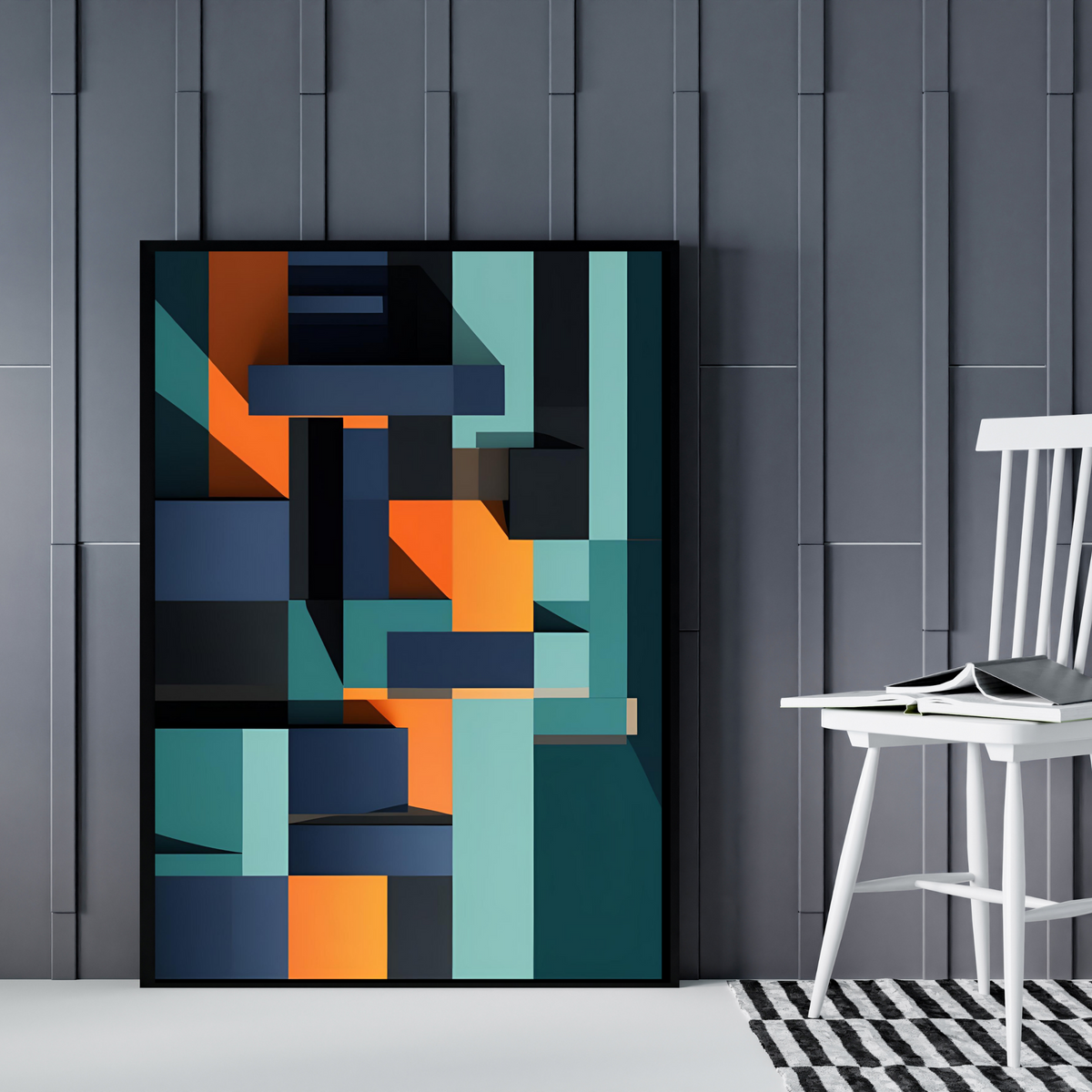 Bold Navy & Orange Abstract Wall Art – 3-Piece Digital Download Bundle (16x20, 18x24, 24x36 Inches)
