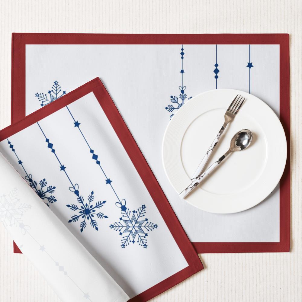 Christmas Placemat Set – 4-Pack 18x14 Holiday Table Placemats in Red, White & Blue