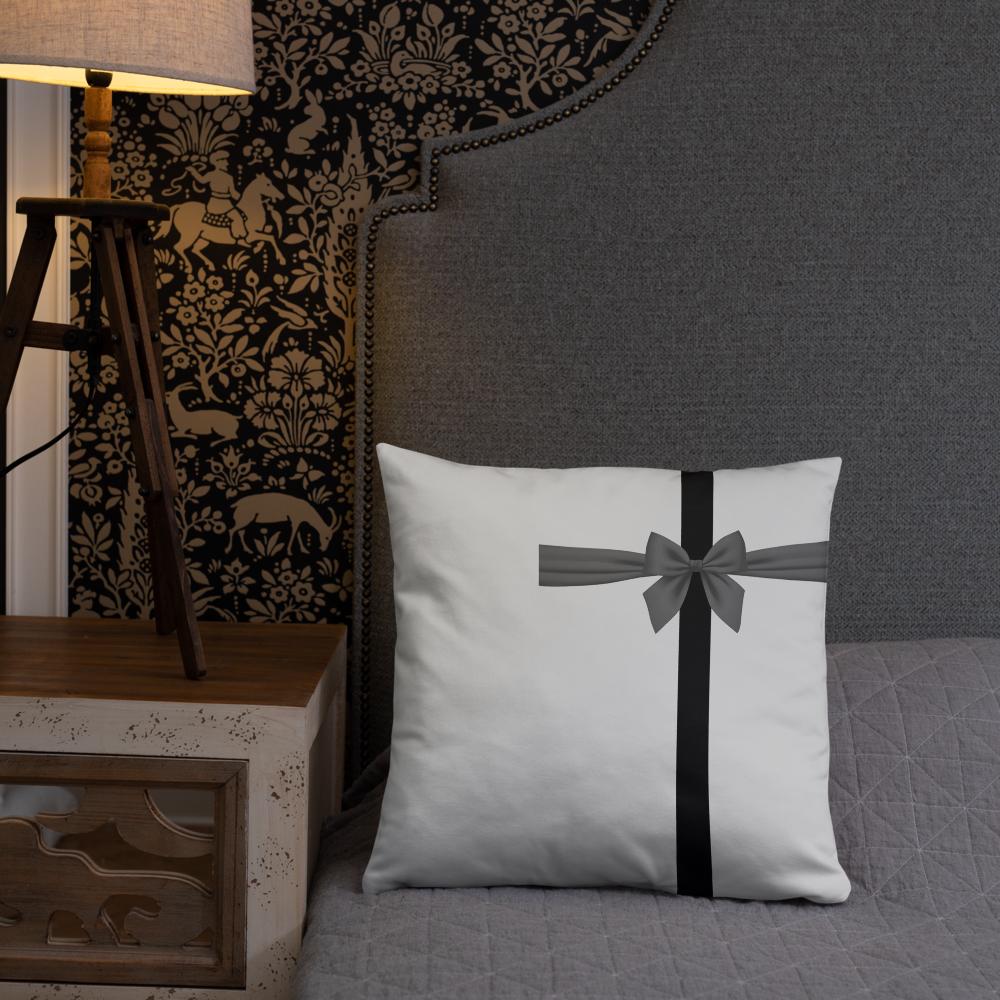 White Throw Pillow with Black Line & Bow – 18x18” & 22x22”