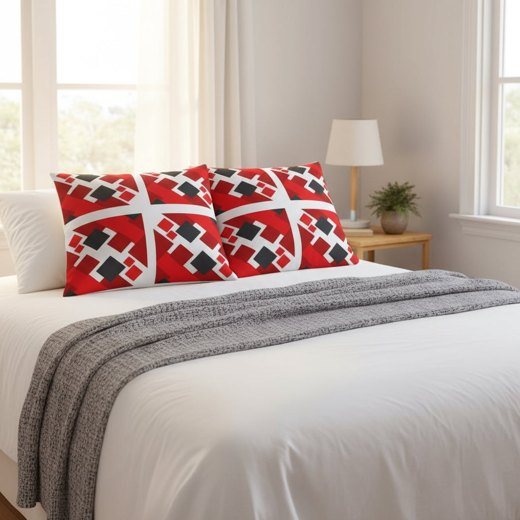 Red & Black Geometric Throw Pillow – 18x18” | Bold Modern Accent on White Background