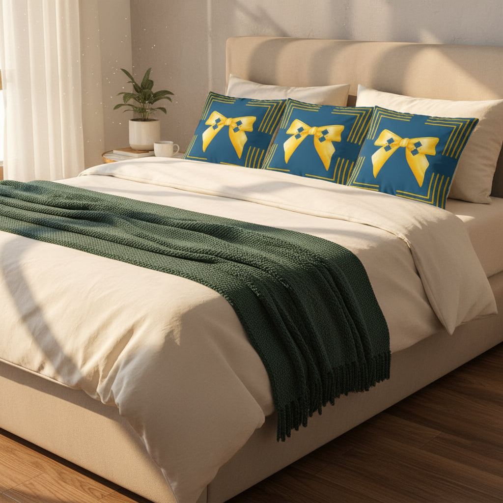 Modern Blue Square Pillow with Yellow Detailing – 18x18 Sofa & Bed Accent Decor