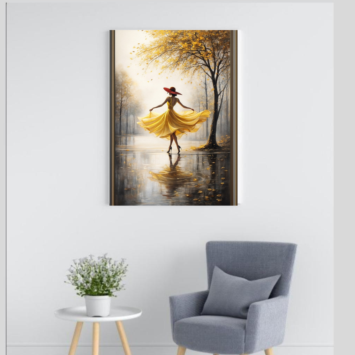 Yellow Accent Abstract Portrait Wall Art – 2-Piece Digital Canvas Set