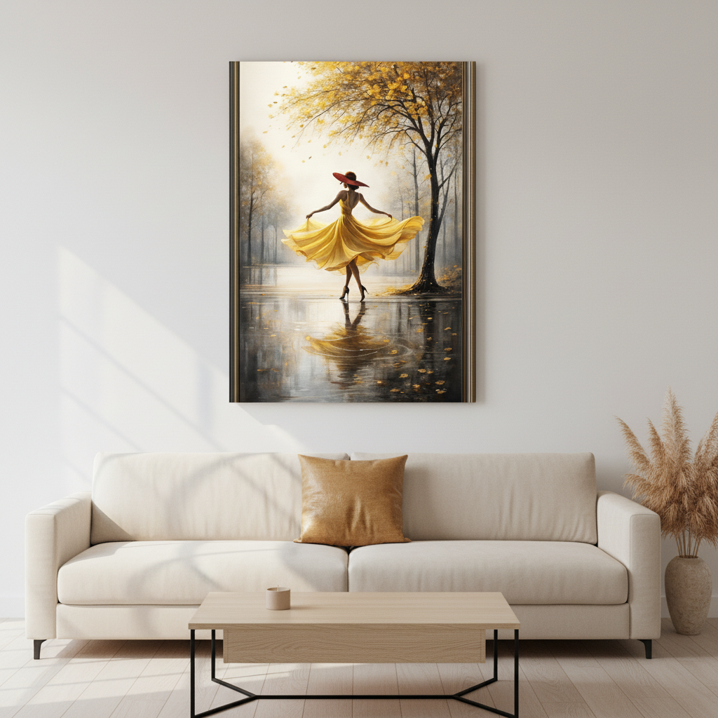 Yellow Accent Abstract Portrait Wall Art – 2-Piece Digital Canvas Set