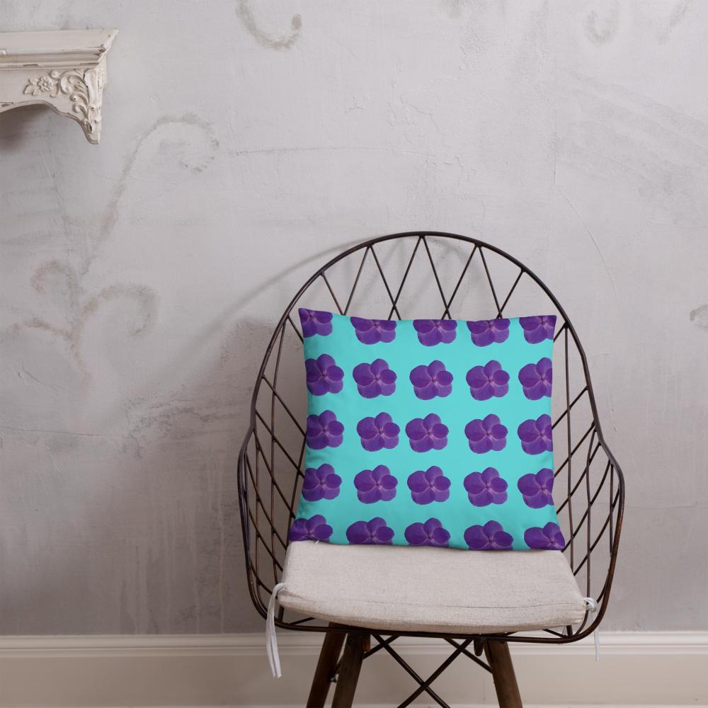Mint Green Throw Pillow with Purple Flower Pattern – 18x18” | Soft Botanical Accent
