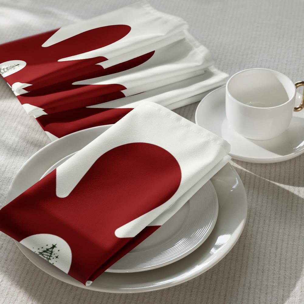 Red & White Christmas Cloth Napkin Set (4) — 20 x 20 in Reusable Polyester Dinner Napkins