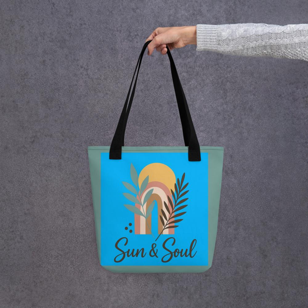 Eco-Friendly Boho Tote Bag – Reusable Blue & Green Shoulder Bag for Everyday Use
